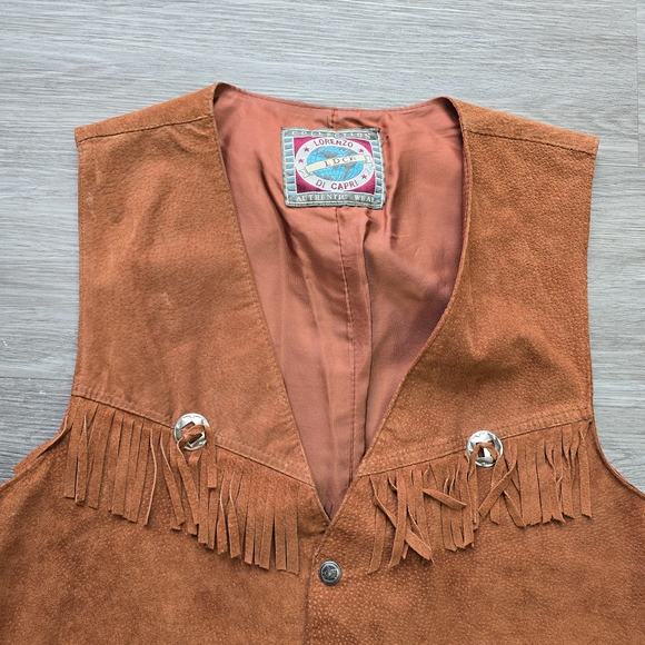 Fringed Suede Vest in Rusty Orange Bohemian Western - Picture 3 of 13